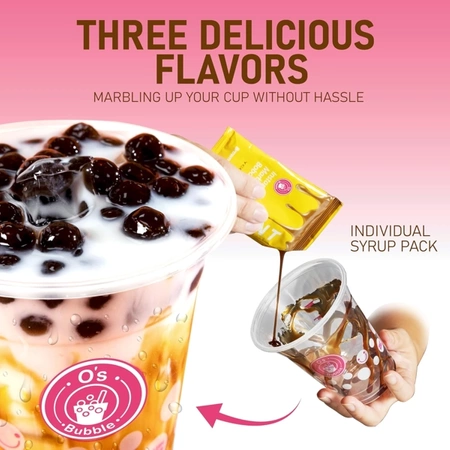 Zestaw Instant Marbling Boba Party Kit do przygotowania Bubble Tea, 6 porcji (2 x 3 smaki) 360g - O's Bubble