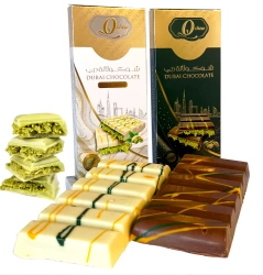 2 x Dubai Chocolate, zestaw czekolad dubajskich z kremem pistacjowym i ciastem kataifi - mleczna i biała 160g Q Chew