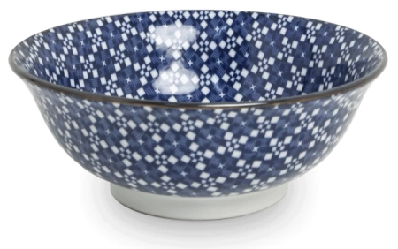 Zestaw dużych misek do ramenu/udonu w niebieskie wzory, 5 elementów