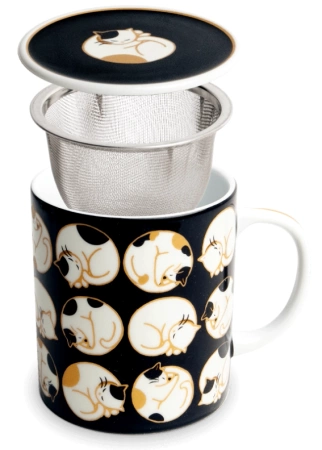 Kubek z filtrem do herbaty i pokrywką Śpiące Kotki 300ml - Jewel Japan