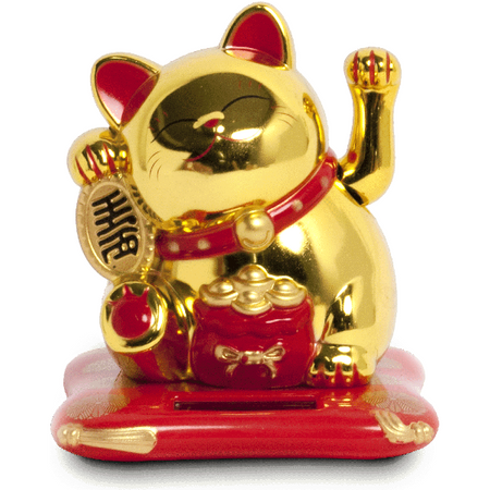 Kotek szczęścia Maneki Neko na baterię słoneczną, złoty 10,5cm