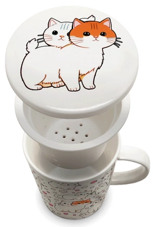 Kubek do herbaty z filtrem, porcelanowy Kotki 300ml - Royal Tea