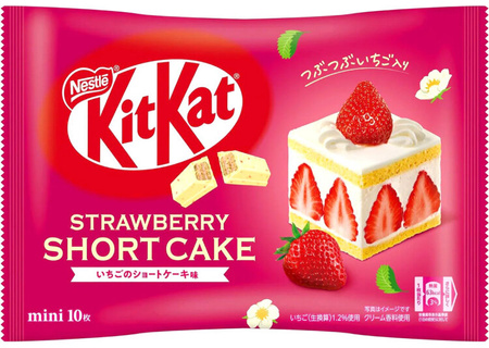 KitKat Mini Strawberry Short Cake, batoniki o smaku ciasta z truskawkami 10 sztuk 116g - Nestlé