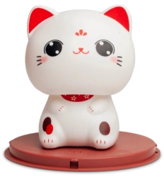 Kotek szczęścia Maneki Neko na baterię słoneczną, biały otwarte oczka 9cm