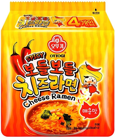 Zupa makaronowa Spicy Bodle Bodle Cheese Ramen o smaku serowym, średnio ostra 4 x 111g - Ottogi