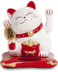 Kotek szczęścia Maneki Neko na baterię słoneczną, biały 10,5cm