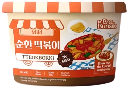 Kluski ryżowe Mild Tteokbokki z sosem i przyprawą kimchi, miska 142g - ProBunsik