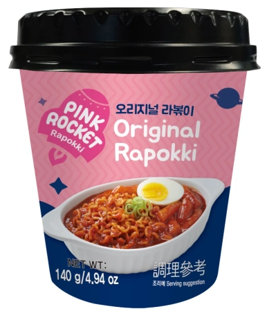 Danie Rapokki Original, kluski ryżowe z makaronem w sosie pikantnym 140g - Pink Rocket