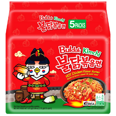 Ramyun Buldak o smaku ostrego kurczaka z kimchi, ogniście ostry 5 x 135g - Samyang