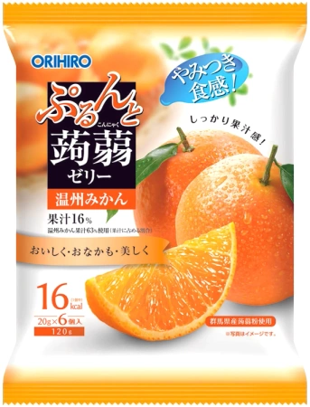 Purunto Konjac Jelly Onshu Mikan, galaretki o smaku pomarańczowym 120g - Orihiro