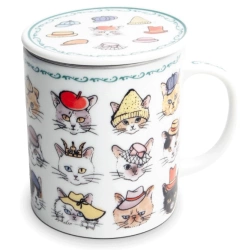 Kubek z filtrem do herbaty, kapeluszowe Kotki 300ml - Jewel Japan
