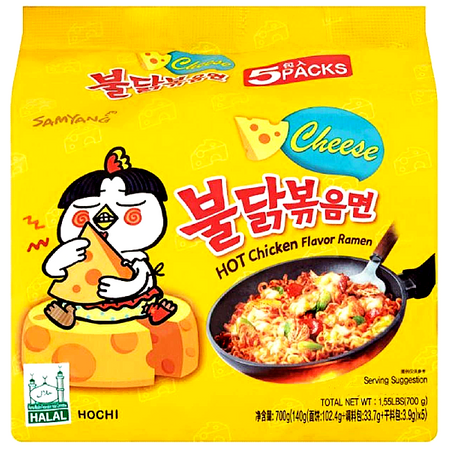 Ramyun Buldak o smaku ostrego kurczaka z serem, ogniście ostry 5 x 140g - Samyang