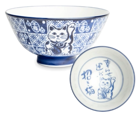 Zestaw misek do dań japońskich kotki biało-niebieski, 8 elementów - Edo Japan