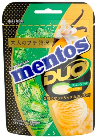 Cukierki, draże Duo Melon Soda & Vanilla Ice Crem smak lodów i melona 45g - Mentos