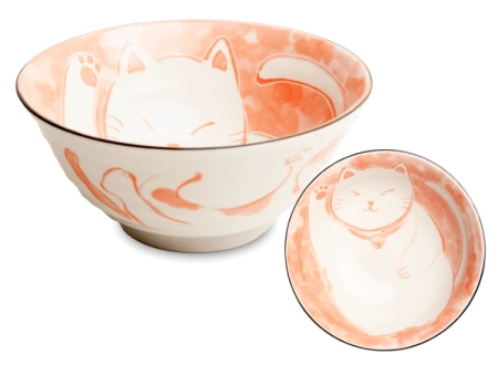 Zestaw 4 japońskich misek różowa i niebieska, Neko Nishiki 14,5 cm x 6,5 cm - Emro