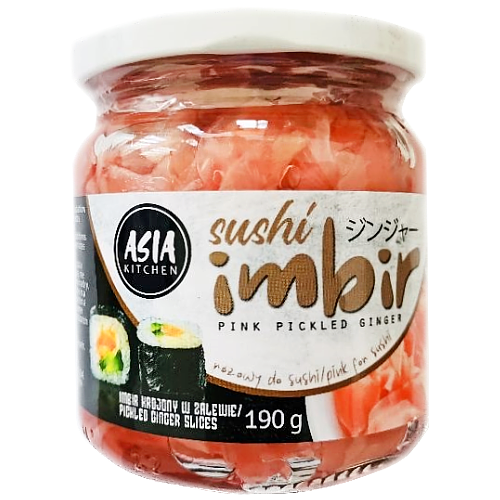 Imbir marynowany do sushi, różowy 190g - Asia Kitchen