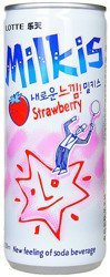 Milkis, mleczny napój gazowany o smaku truskawkowym z witaminami 250ml - LOTTE