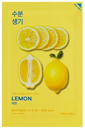 Pure Essence Mask Sheet - Lemon 23ml - rozjaśniająca i redukująca wydzielanie sebum maska w płachcie z ekstraktem z cytryny - Holika Holika