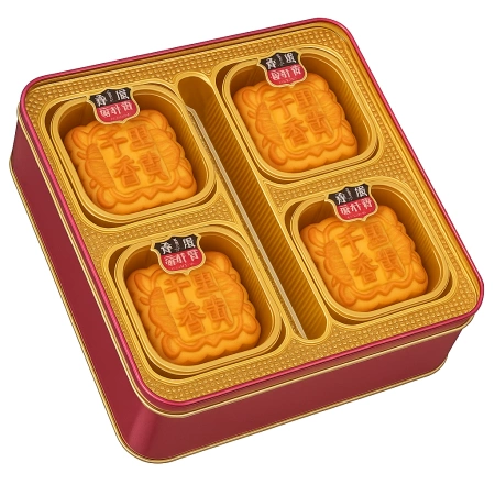 Ciasteczka księżycowe Mooncake z czerwoną fasolą w metalowej puszce, 4 sztuki (750g) - Jin Xuan Bao