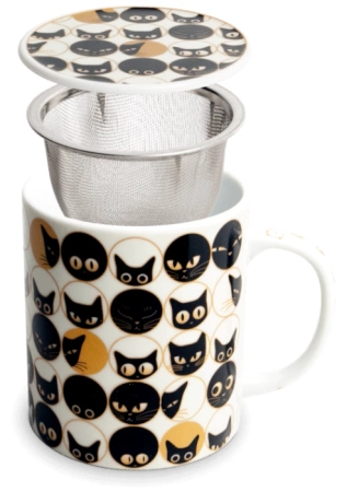 Kubek z filtrem do herbaty i pokrywką Kocie Oczka 300ml - Jewel Japan