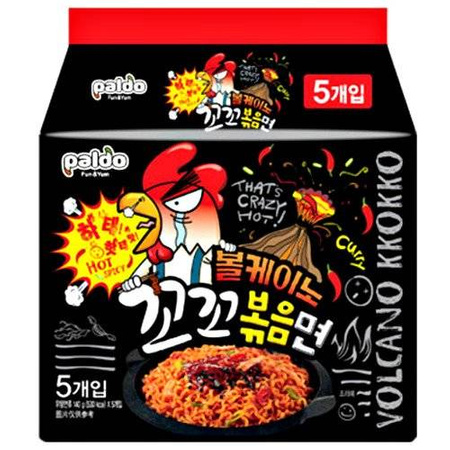 Makaron Volcano Chicken Noodle z curry, szalenie ostry 4 x 140g - Paldo