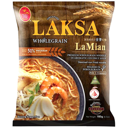 Zupa instant Singapore Laksa La Mian z makaronem pełnoziarnistym, pikantna 185g - Prima Taste