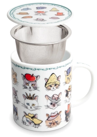 Kubek z filtrem do herbaty, kapeluszowe Kotki 300ml - Jewel Japan