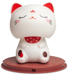 Kotek szczęścia Maneki Neko na baterię słoneczną, biały zamknięte oczka 9cm