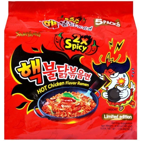 Ramyun Buldak o smaku ostrego kurczaka 2xSpicy, bombowo ostry 5 x 140g - Samyang