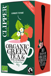 Herbata zielona z truskawką, ekologiczna 40g (20 x 2g) - Clipper