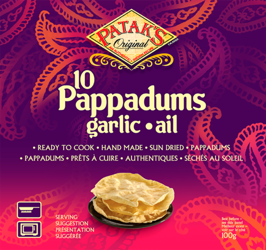Indyjskie placki papadam z czosnkiem, pikantne 100g - Patak's Original