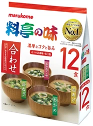 Ryotei No Aji Instant Miso, 4 smaki wakame tofu cebulka (12 x 18g) 216g - Marukome