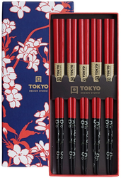 Zestaw drewnianych pałeczek Gift Box Red Black Flower 22,5cm - 5 par - Tokyo Design Studio