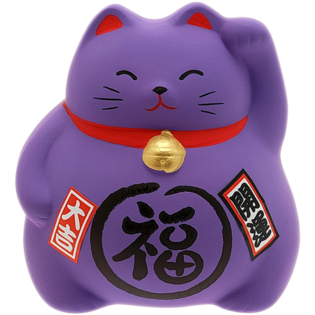 Figurka Maneki neko, japoński kot szczęścia fioletowy 9cm - Tokyo Design Studio