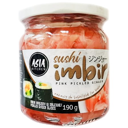 Imbir marynowany do sushi, różowy 190g - Asia Kitchen