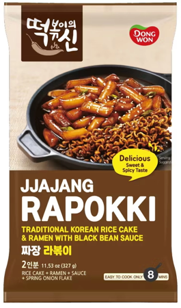 Kluski ryżowe z makaronem Ramen Jjajang Rapokki z sosem z czarnej fasoli 327g - Dongwon