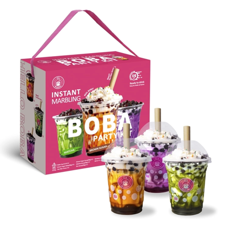 Zestaw Instant Marbling Boba Party Kit do przygotowania Bubble Tea, 6 porcji (2 x 3 smaki) 360g - O's Bubble