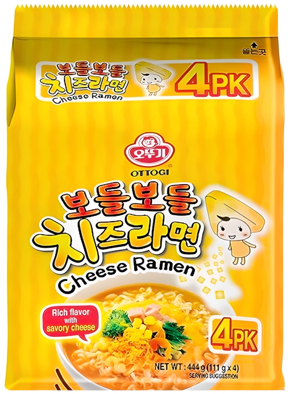 Zupa makaronowa Bodle Bodle Cheese Ramen o smaku serowym, lekko pikantna 4 x 111g - Ottogi